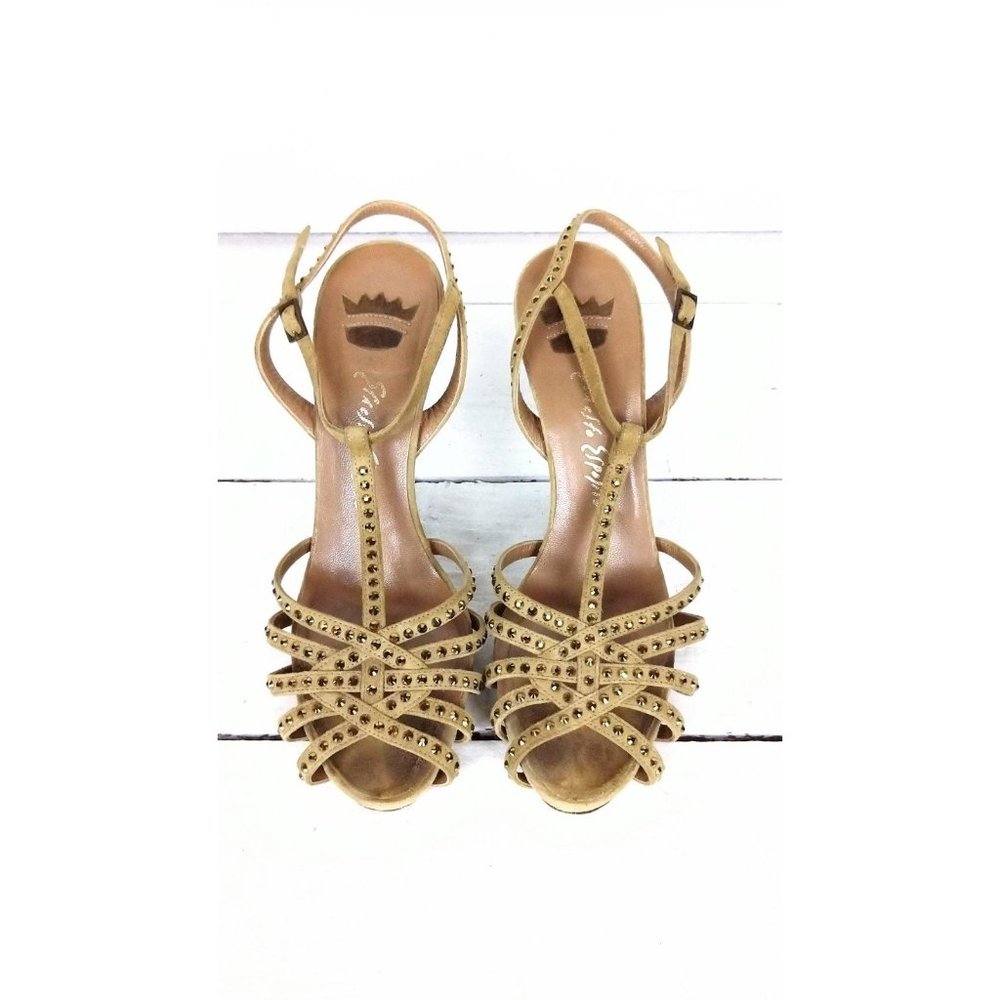 Ernesto Esposito suede jeweled open toe t strap high heel strappy shoe 38 - Picture 2 of 7